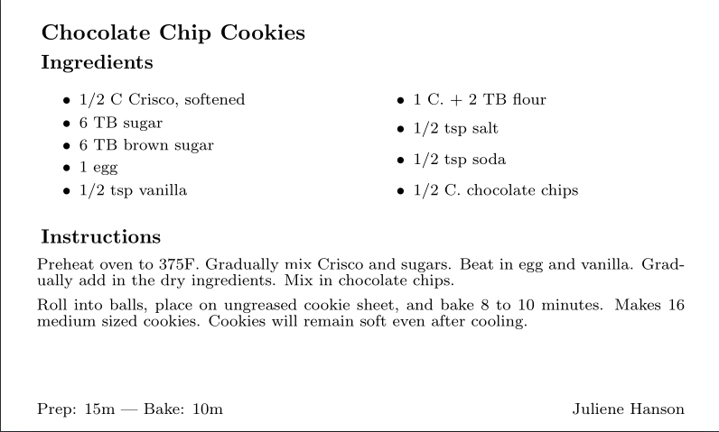 Chocolate Chip Cookie recipe card